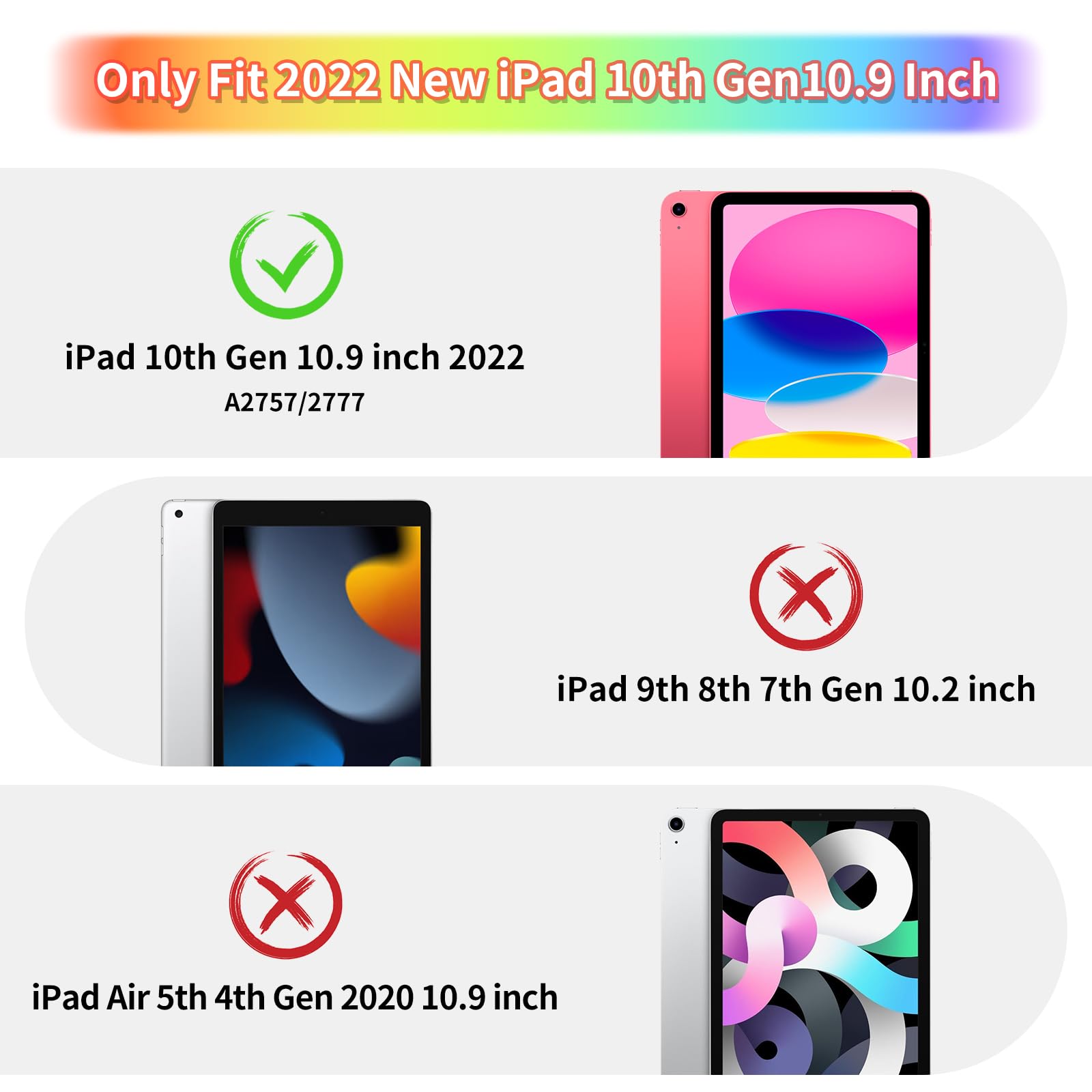 WESADN Étui robuste antichoc pour iPad 10e génération 2022 avec protecteur d'écran, béquille papillon, dragonne, porte-clés, porte-crayon, pour iPad 10e génération 10,9", rouge rose