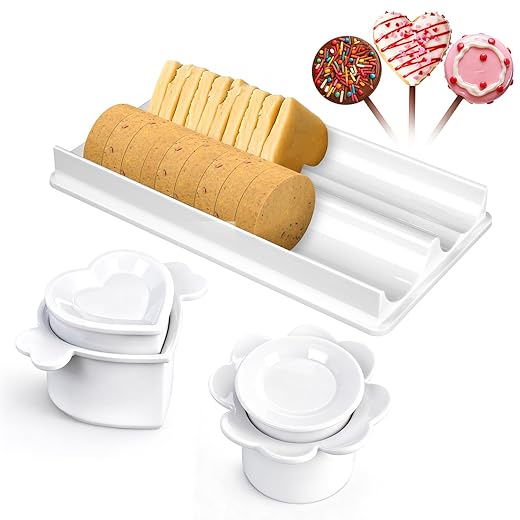 Cake Pop Mold Set with 8.7 Inch Double Tray, 1.75in Heart and Round Non-3D Printed Cake Pop Cutter and Pusher, Smooth and Easy Clean Surface, Baking Molds for Home Baking, Birthday Parties, Wedding