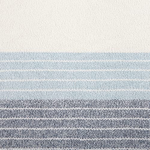 Crafted By Catherine Heathered Border Cozy Knit Throw Blanket 60" X 70" Inches, Soft Comfy Decorative Throw For Couch Bed Sofa Travel, Stripe Cream And Blue #TOP3