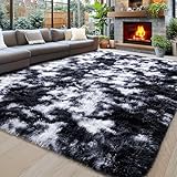 8x10 Area Rugs for Living Room, Ultra Soft Fluffy Large Shaggy Rug Carpet for Bedroom, Non-Slip Fuzzy Plush Rugs for Nursery Boys Girls Kids Room Modern Indoor Home Decor, Black and White