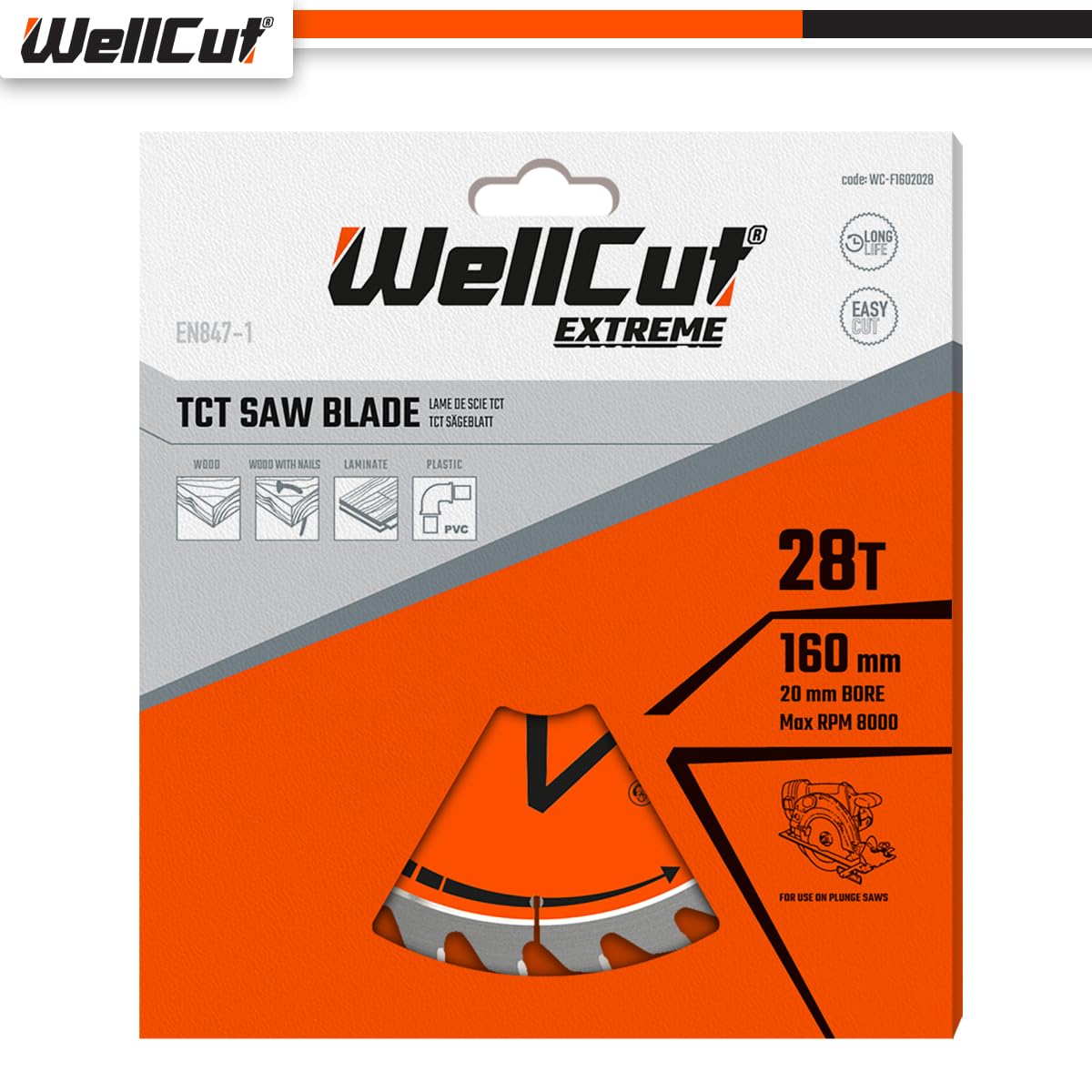 WellCut TCT Lot de 5 lames de scie 160 mm x 28 dents x 20 mm alésage pour Festool