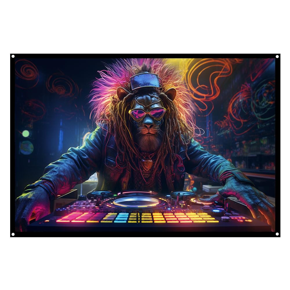 Amazon.com: Cyberpunk Rasta Lion DJ, UV tapestry, Blacklight Reactive ...