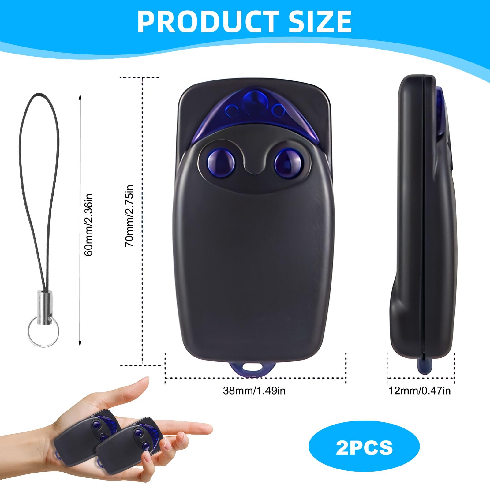 2 Pezzi 433.92MHz Telecomando Cancello per NICE FlO2r-s, Telecomandi 2 Tasti Rolling Code per Nice Bella Porta Automatica Compatibile con Ricevitori FLOXR FLOXIR FLOX2R OXI OX2 - 2