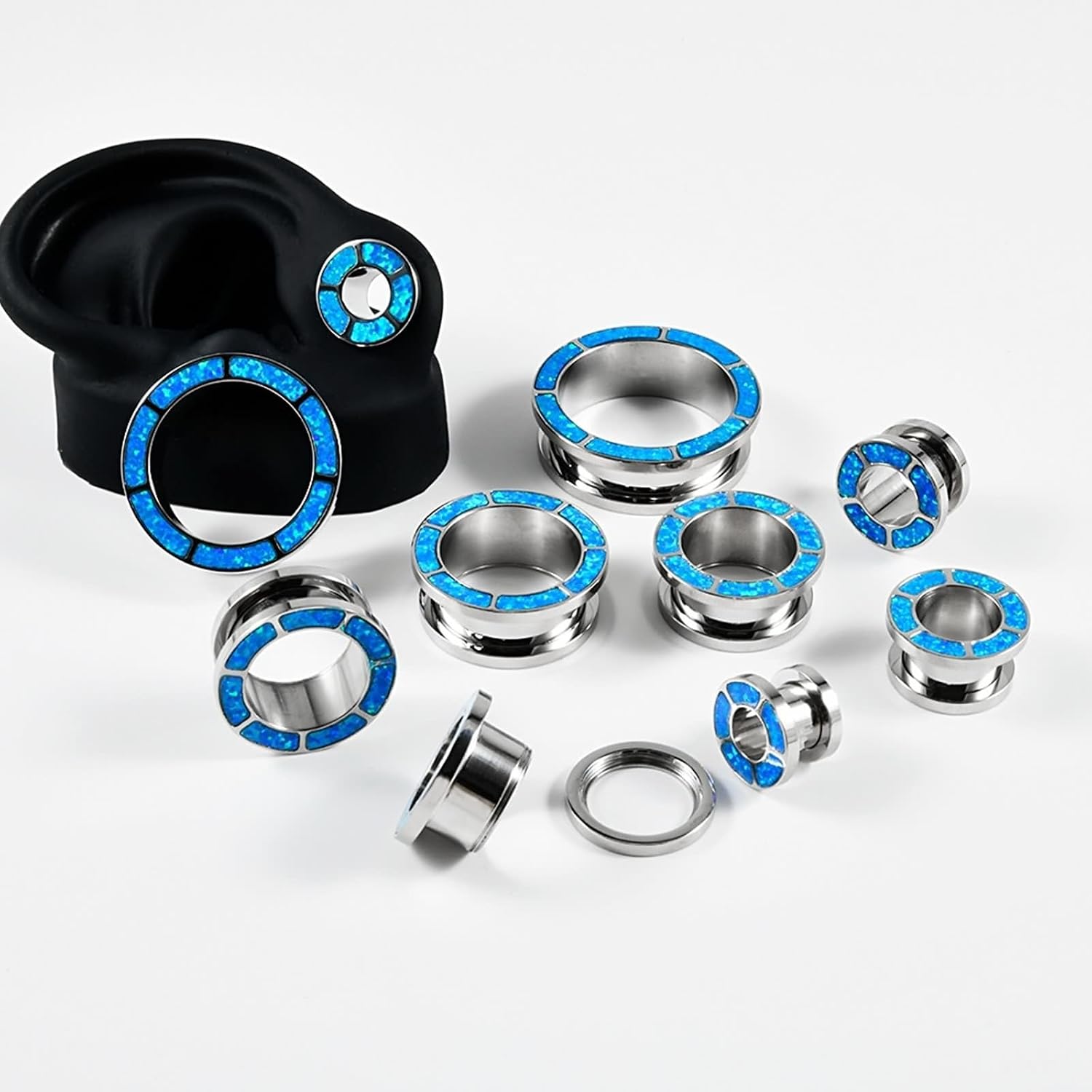 Beydodo Stainless Steel Tunnels, Womens Ear Gauges Expander 2pcs Ear Piercing Jewelry Screw Back Tunnel with Opal