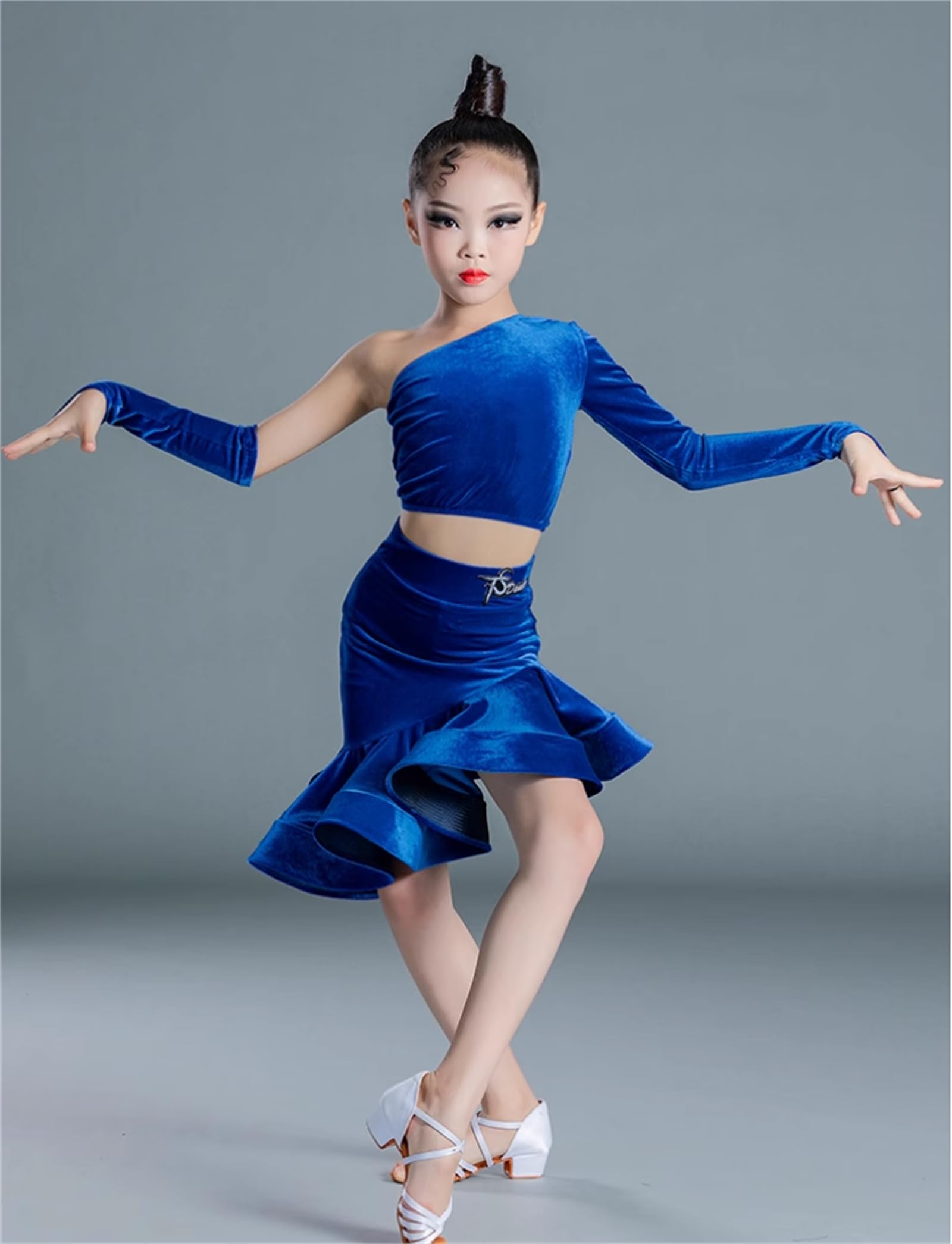 OTMYIGO Abito da Ballo Latino per Ragazze, Bambini in Velluto, Abito da Ballo, Pratica, Salsa, Rumba, cha cha, Samba, Tango, Gonna da Competizione