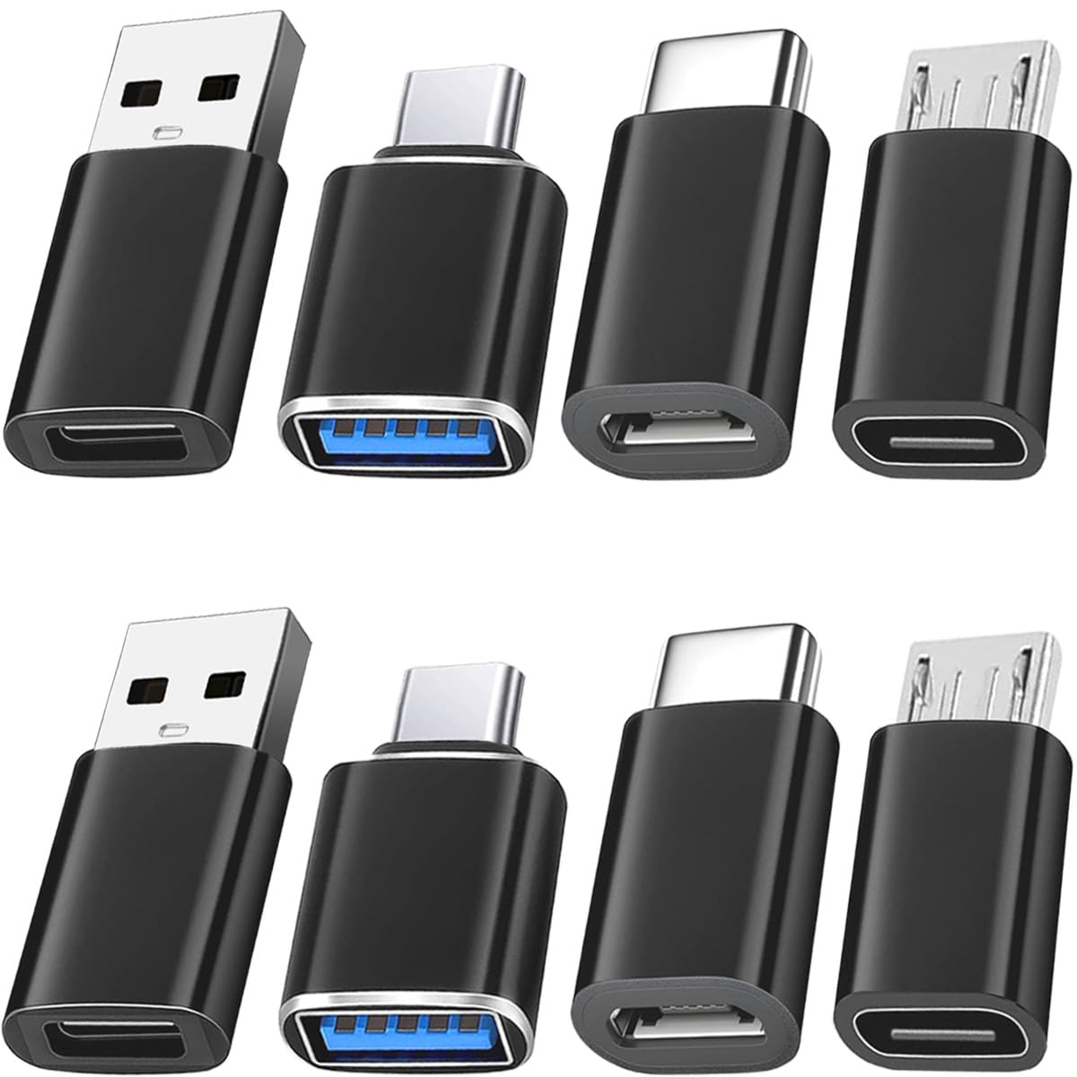 8 Pcs USB to USB C Adapter, USB Type C Female to USB 3.0 Adapter, Micro USB to USB C Female Male Converter Connector, for Laptop Car Smartphone Headphone Mic PC
