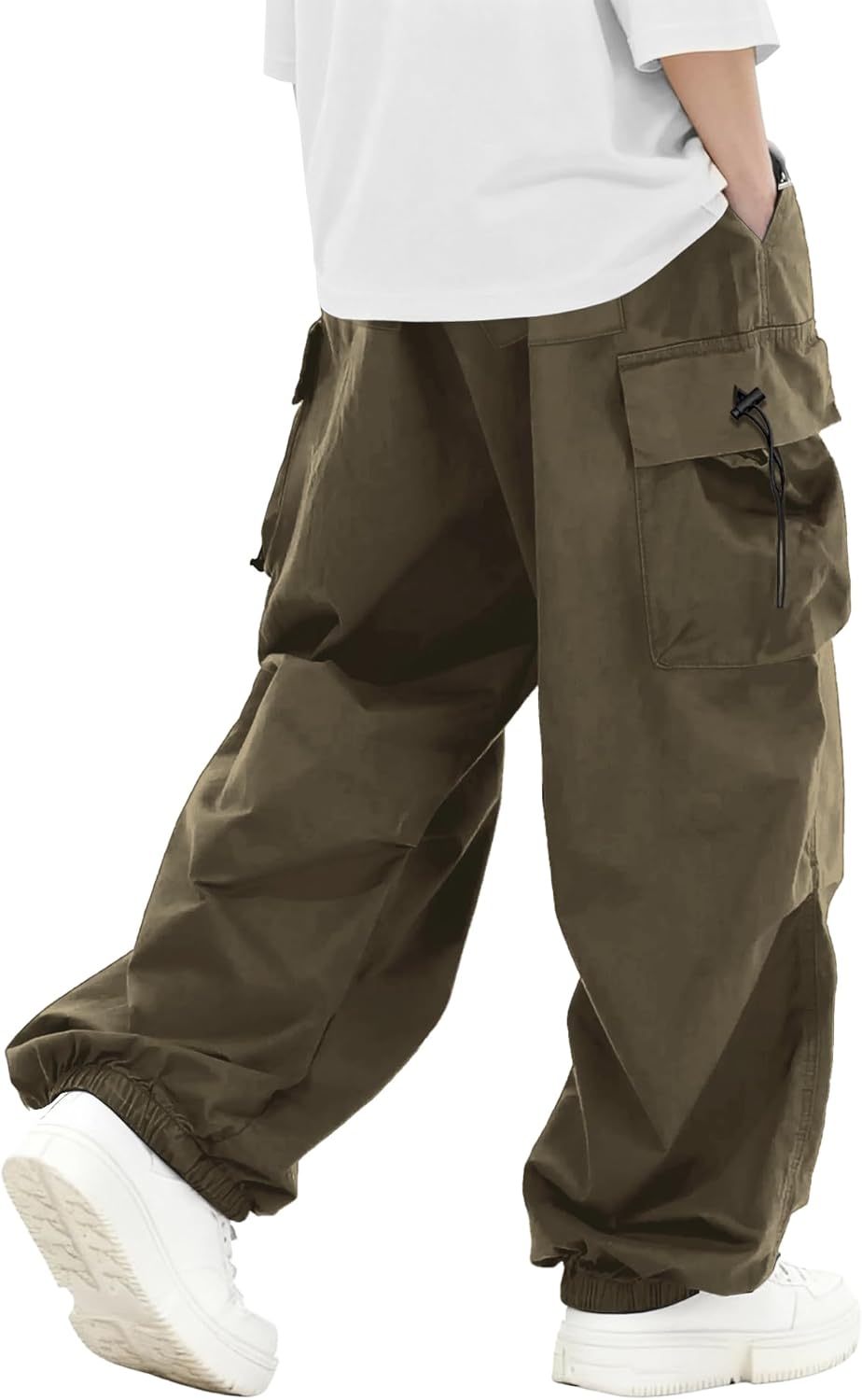 PLEPAN Mens Baggy Cargo Pants Loose Fit Casual Parachute Pants Elastic Waist Drawstring Streetwear Joggers Sweatpants - Image 4