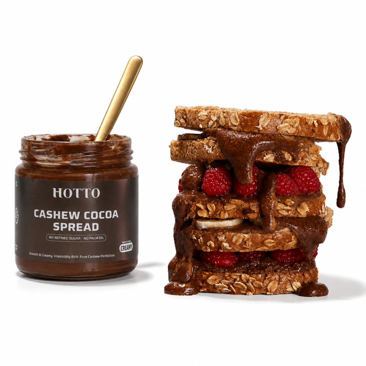 HOTTO Premium Cashew Cocoa Spread | No Refined Sugar | No Palm Oil | Creamy Chocolate Cashew Butter Spread for Bread, Toast, Pancakes & Baking | 350g-picture-24