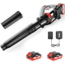 EWORK Leaf Blower Cordless, 20V 550CFM Powerful Electric Leaf Blower with 2 Batteries &amp; Fast Charger, 3 Speed Modes, Lightweight Handheld Blowers for Lawn Care, Patio, Yard, Dust Cleaning - Red