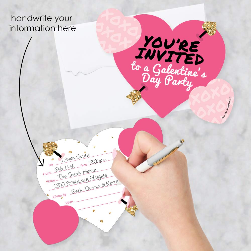 Big Dot of Happiness Be My Galentine - Shaped Fill-In Invitations - Galentine’s and Valentine’s Day Party Invitation Cards with Envelopes - Set of 12