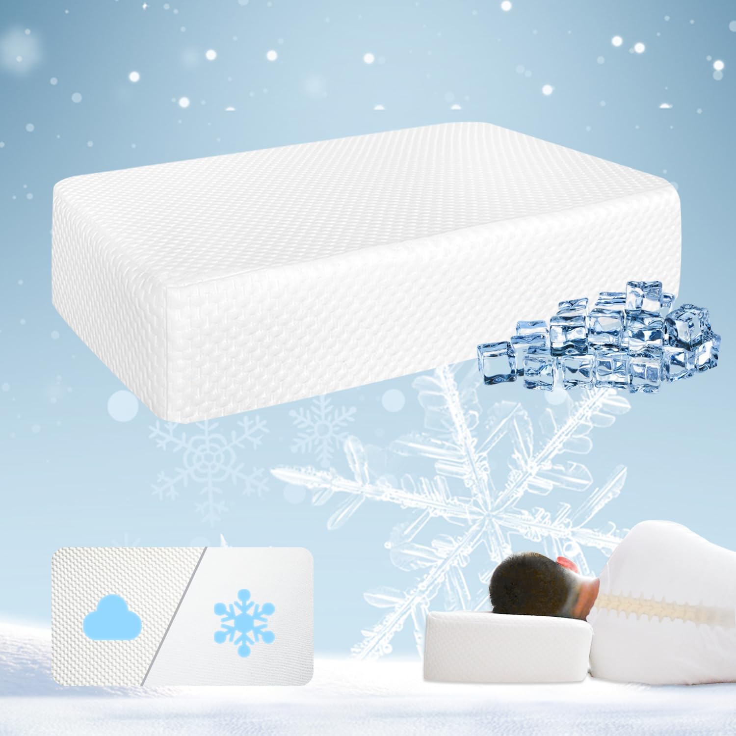 LAR-ME Cooling Cube Pillow for Side Sleepers - 5" Memory Foam Bed Pillow, Firm Pillow with Dual-Sided Cover, Pillows for Head Neck Shoulder Pain Relief