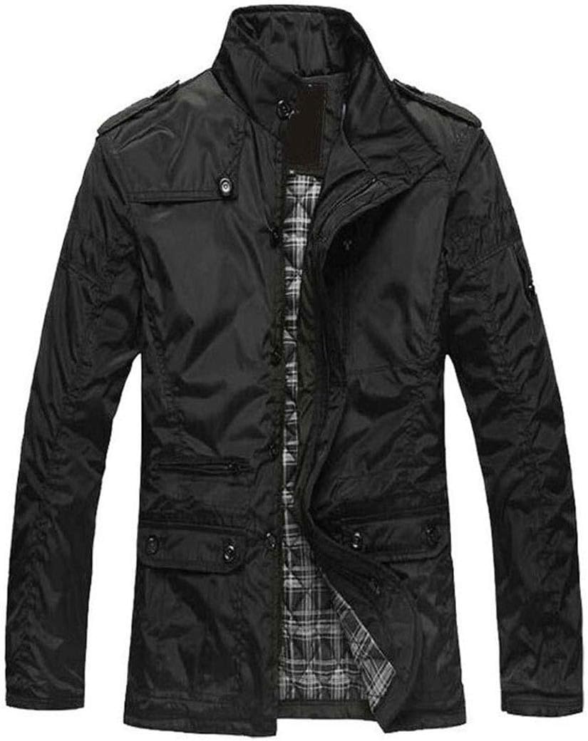 ebossy Men's Slim Fit Button&Zipper Windbreaker Jacket Outwear