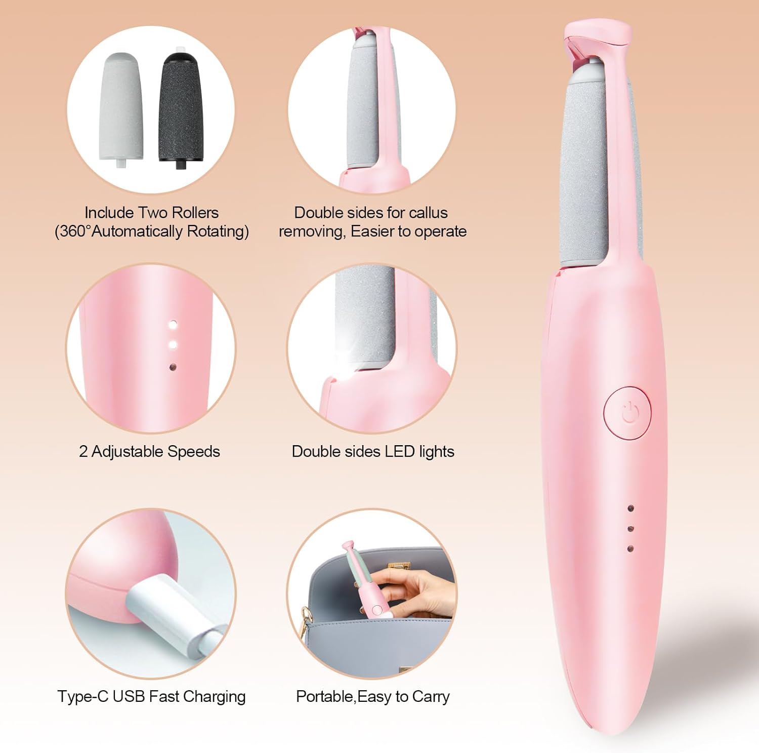 ANUMITRA Electric Foot Callus Remover Rechargeable – Professional Pedicure Tool for Feet with Dual-Speed 2-in-1 Rollers, Electric Foot File & Grinder for Dead Skin, Cracked Heels & Dry Skin Care
