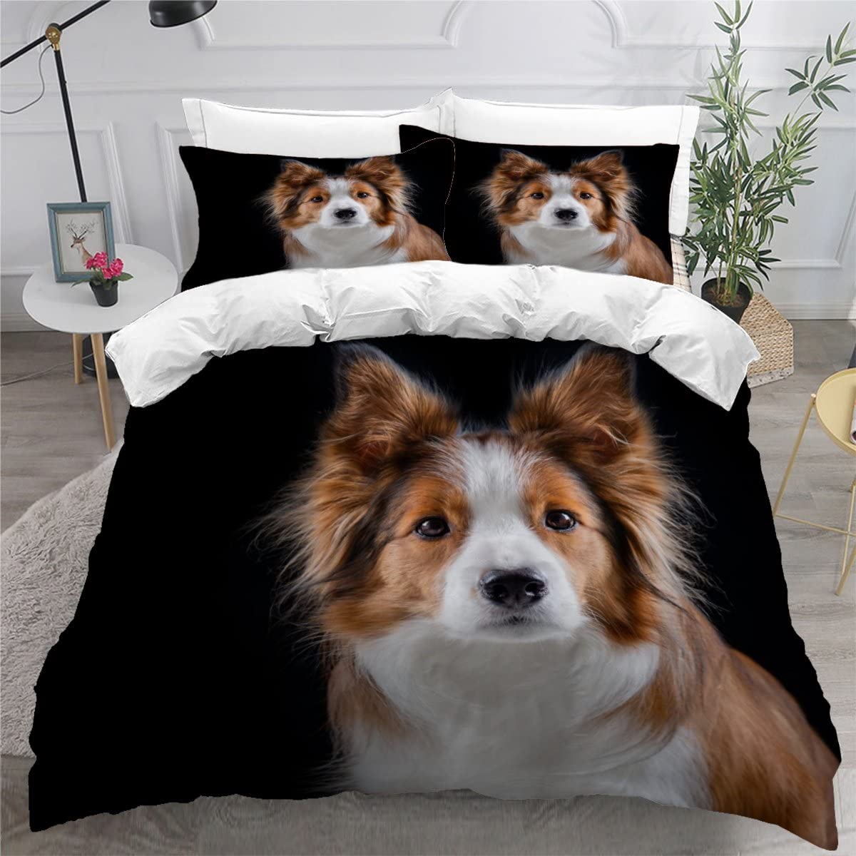 Small Double Duvet Cover Set and Pillowcases Border collie animal dog Dog Bedding Soft Microfiber Double Size Bedding Set with Zipper Closure Bedding 3 Pieces — image 1