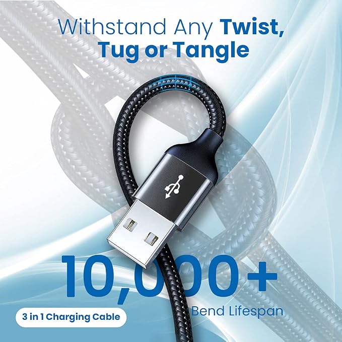 EVM 3in-1 Nylon Braided Smart Charging Cable  thumbnail 3