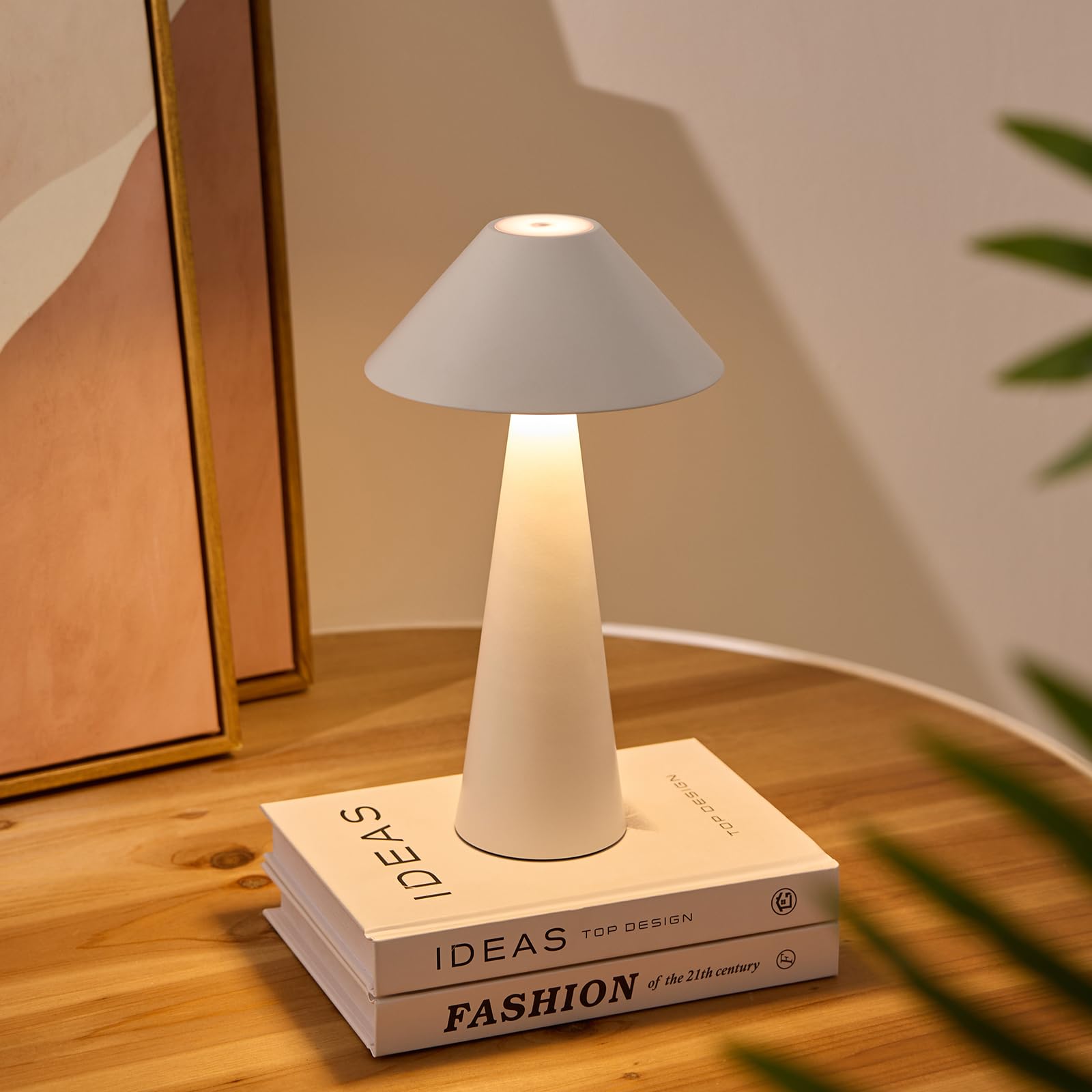 Magnetic Cordless Table Lamp, Portable Small LED Battery Operated Lamp Rechargeable, Free Rotating&3 Colors Dimmable Table Lamp, White Bedside Lamp for Home/Birthday Gifts