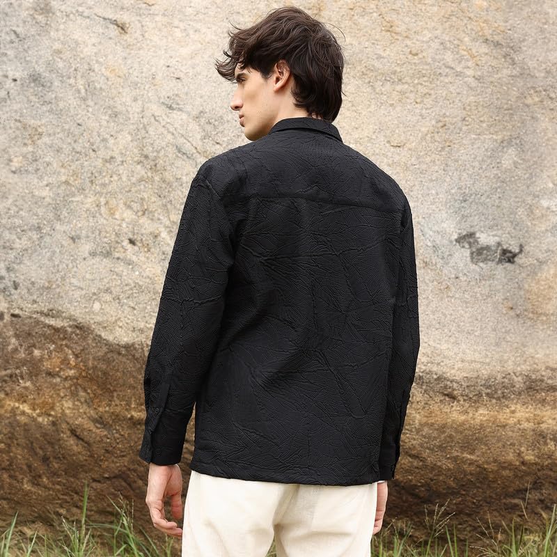 Image of CAHOOT Men's Multitrack Striped Oversized Shirt for Casual Wear | Spread Collar | Long Sleeve | Button Closure | Oversized Shirt Crafted with Comfort Fit for Everyday Wear