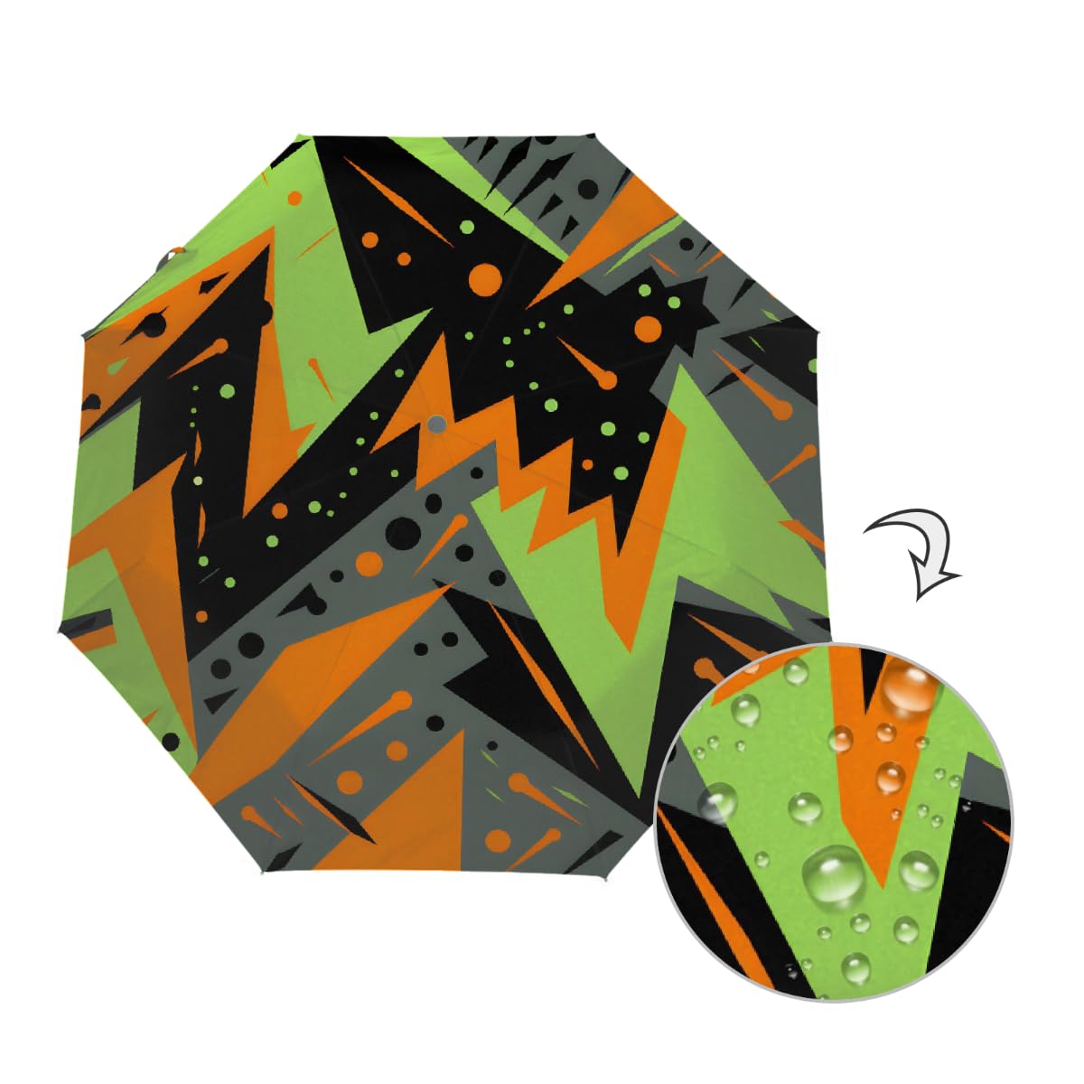 Ombrello pieghevole con motivo geometrico astratto colorato ombrello da viaggio compatto antivento impermeabile con protezione UV rivestimento nero leggero 8 coste portatile per pioggia sole