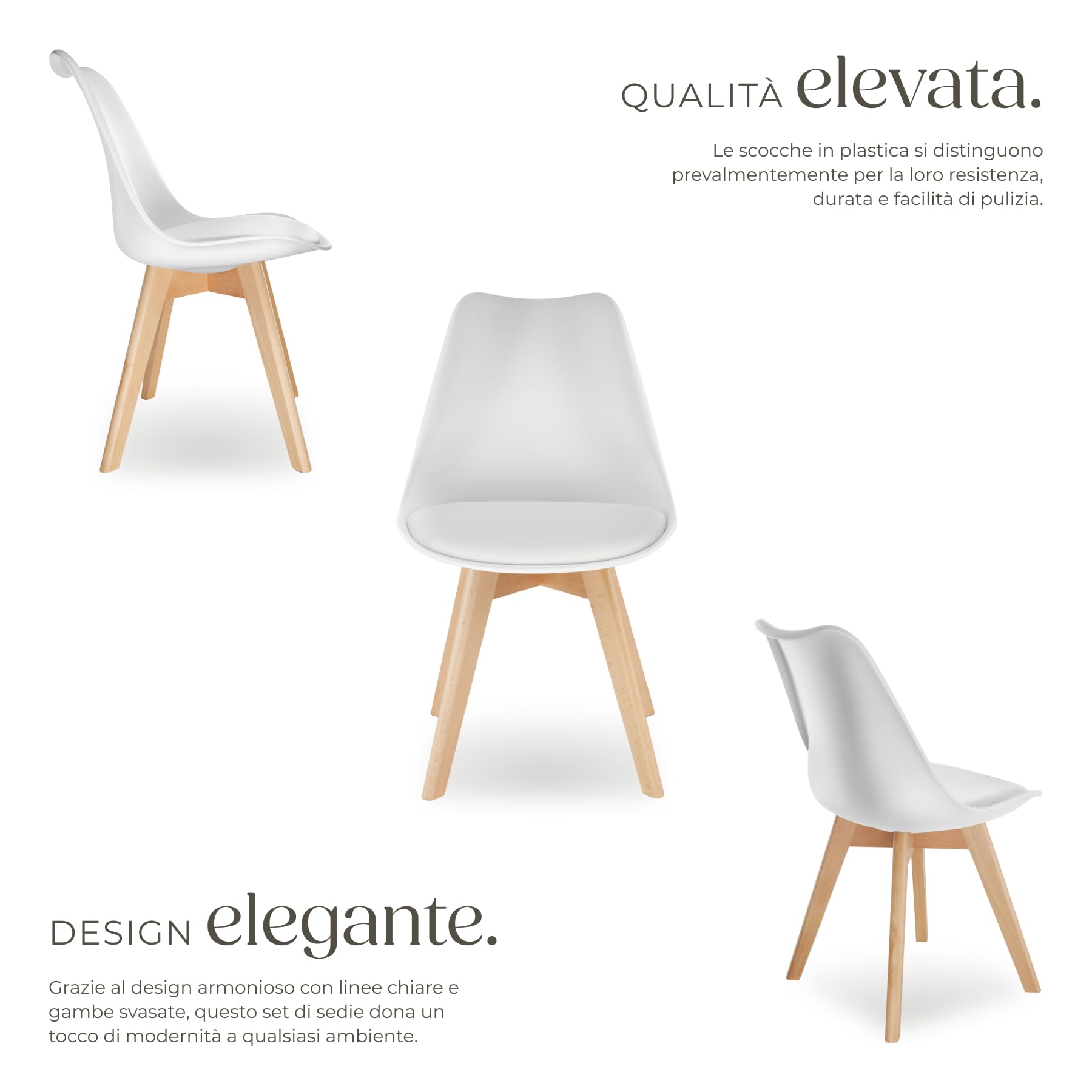 tectake® Set di 2 Sedie da Pranzo, Design Ergonomico, Perfette per Sala da Pranzo e Cucina, Struttura Stabile, Seduta Confortevole, Facili da Pulire - Bianco