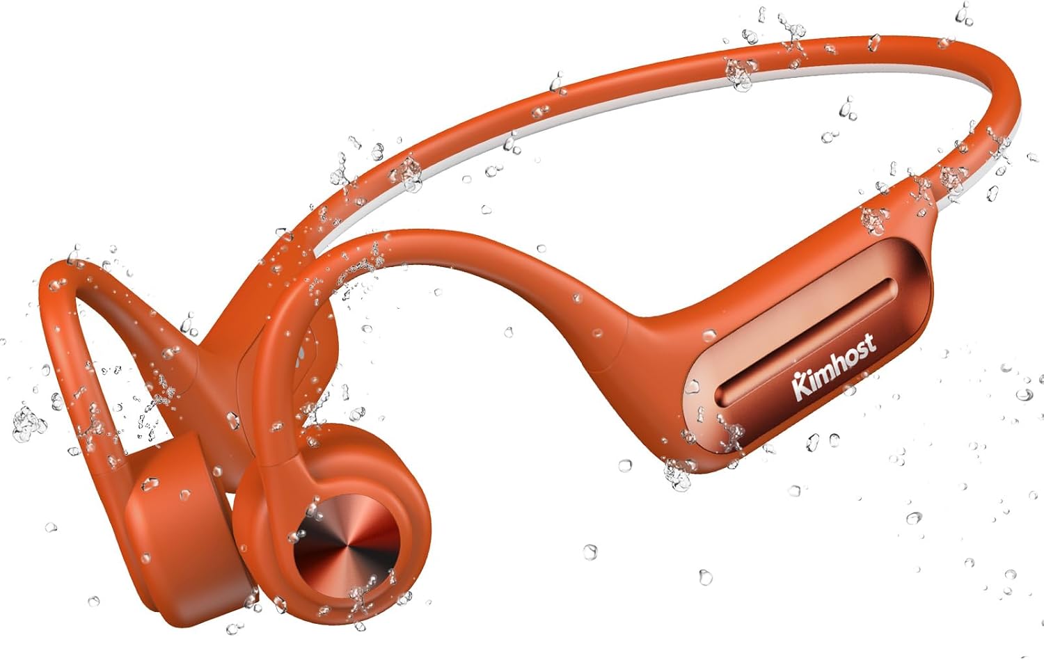 KIM HOST BC3 Pro Open Ear Bone Conduction Headphones in orange, with water splashes