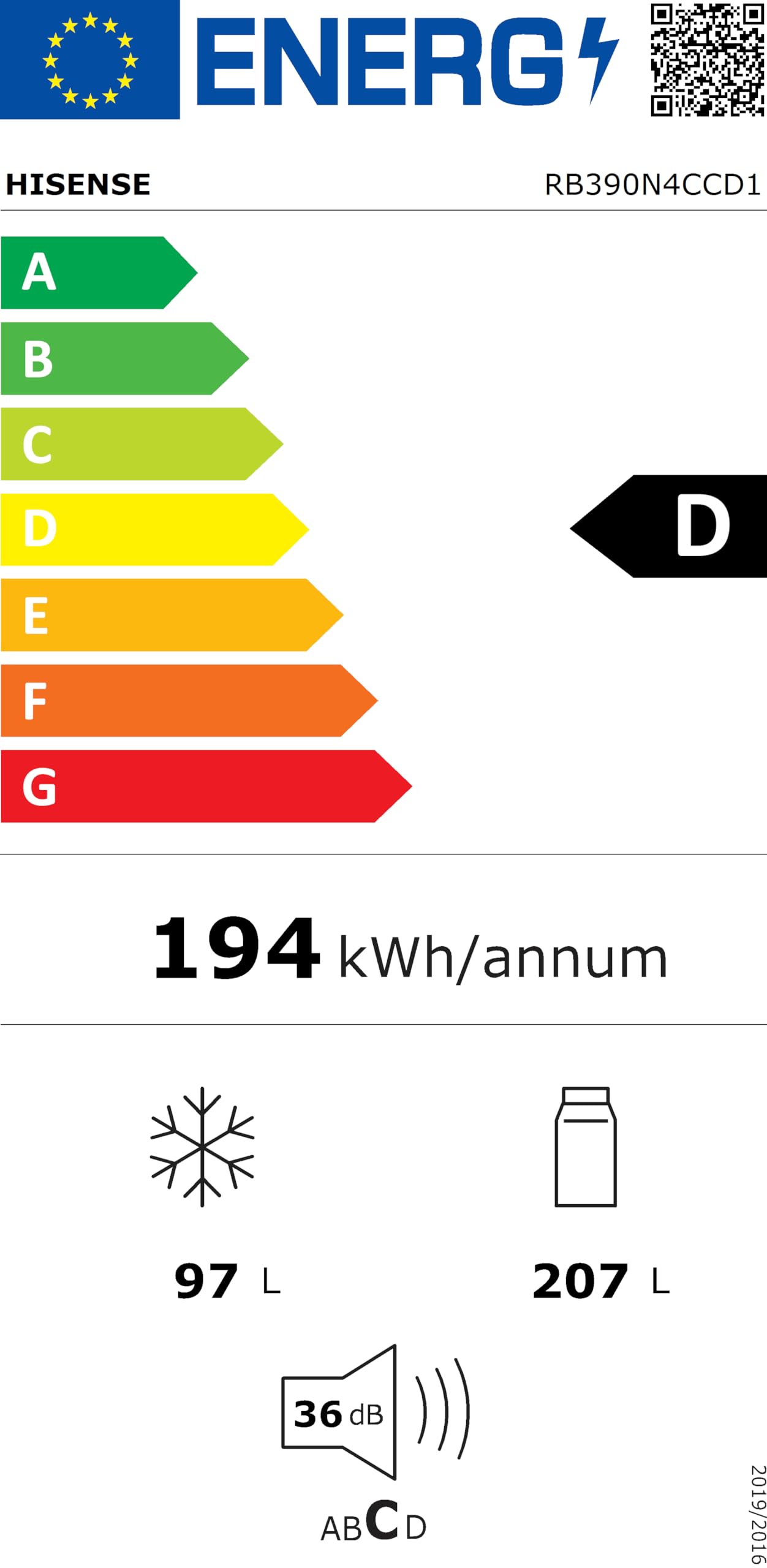 Hisense RB390N4CCD1 Frigorifero Combinato Total No Frost, Inox, 1.86x60cm, Classe D, 304L