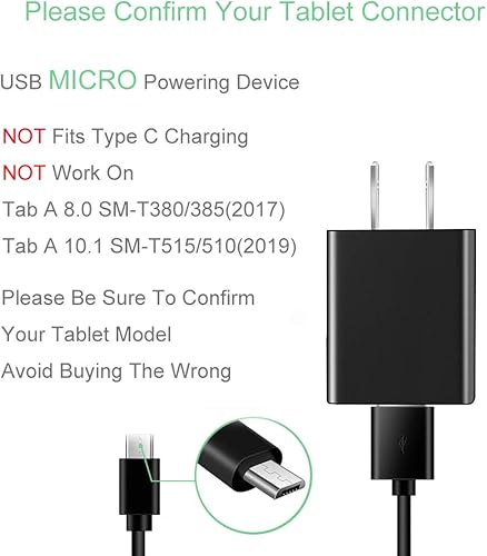 Miniatura 3 de Cargador rápido compatible con Samsung Galaxy Tab A de 8.0 pulgadas, 7.0 pulgadas, 9.7 pulgadas, 10.1 pulgadas, tableta con cable de carga de 5 pies