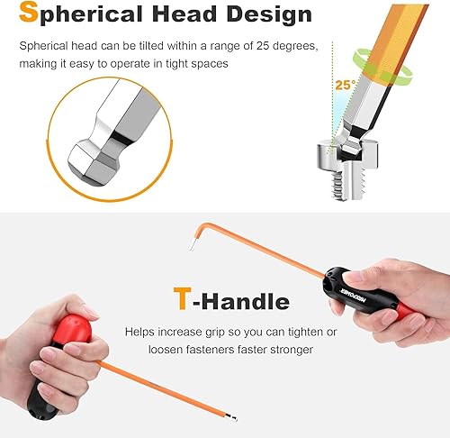 Vista 5 de MAXPOWER Juego de llaves Allen, juego de llaves hexagonales de extremo de bola métrica de 18 piezas y llaves Torx Star Allen, llave de brazo largo