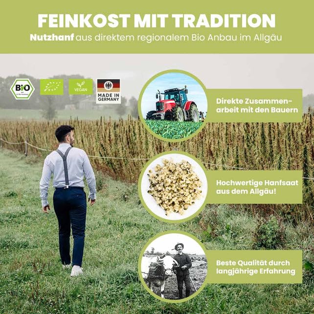 SANUUS Bio Hanfsamen geschrotet 2x500g - Bio Hanfsamen geschält & ungeschält Mix naturbelassen aus Deutschland mit 31% veganem Eiweiß, Eisen, Zink, Kalzium für Müsli, Bowls