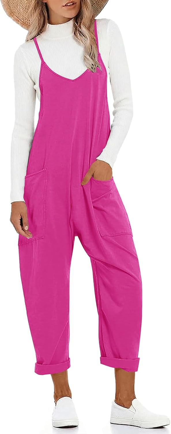 Muchpow Women's V Neck Sleeveless Jumpsuits Spaghetti Straps Harem Long Pants Overalls With Pockets - Image 5