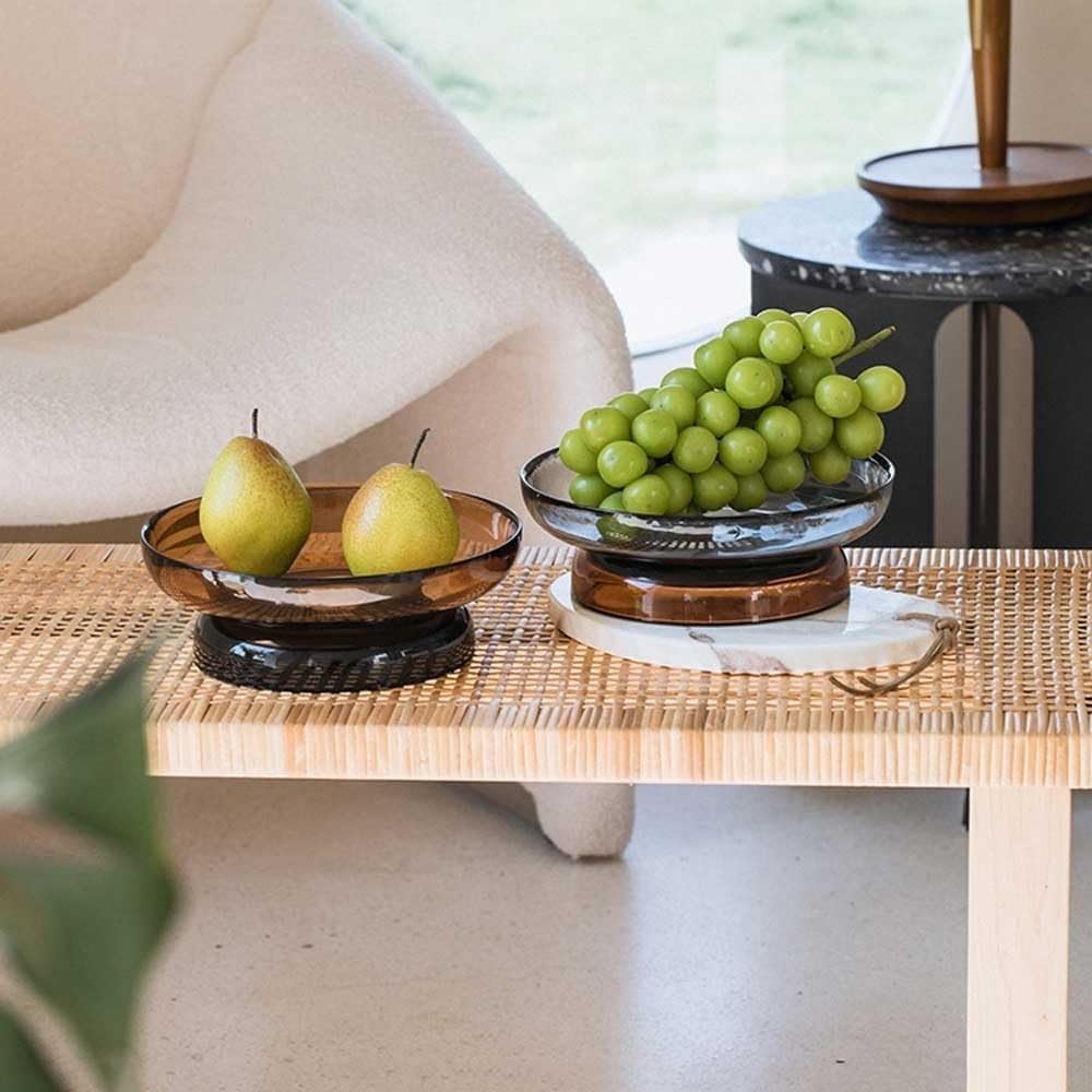 Fruit Bowls Modern Light Luxury Glass Fruit Bowl, Round Large Capacity Fruit Bowl with Base, Used for Living Room, Lounge or Home Decoration Vegetable Bowls(Brown)