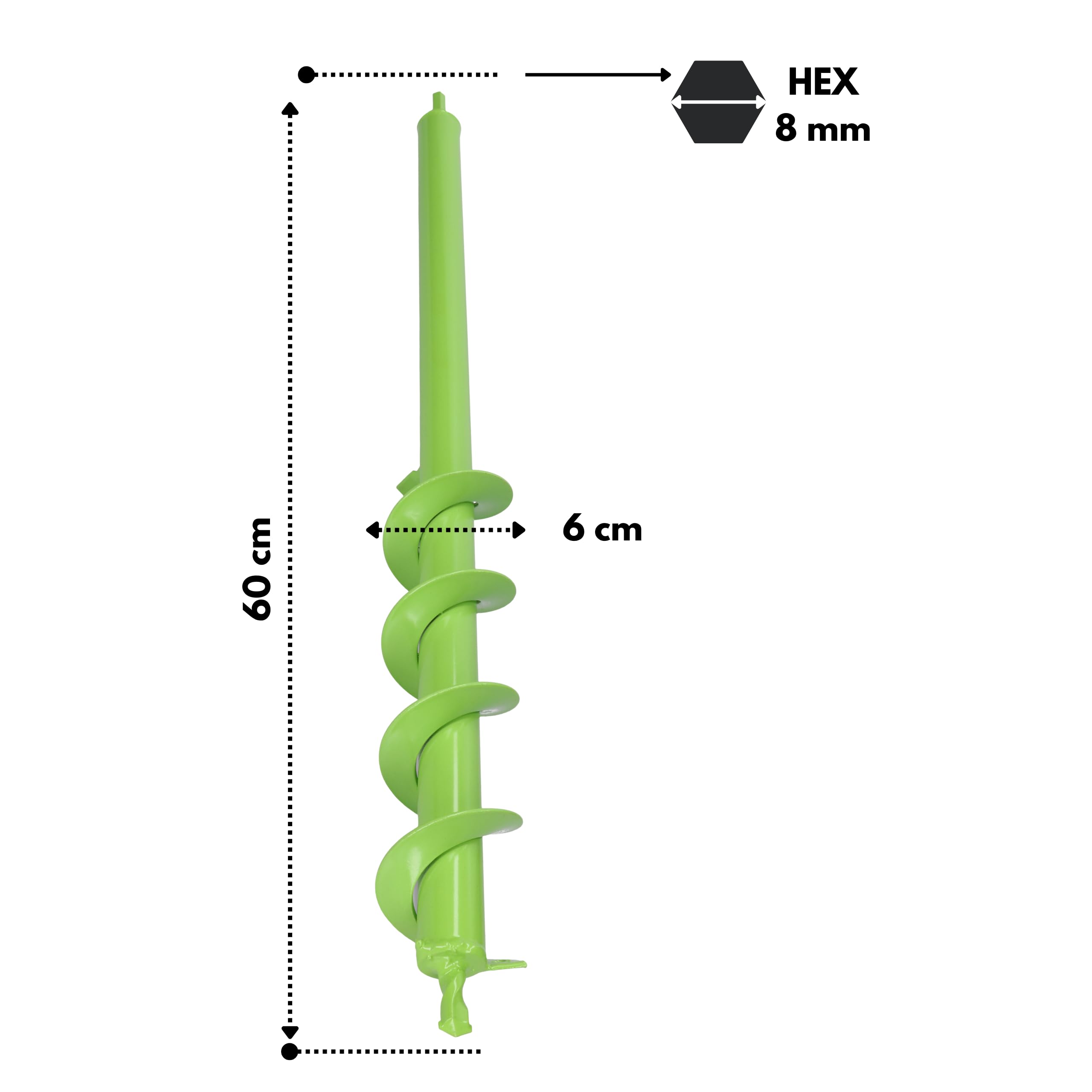 WERHE Barrena de tierra para taladro 60 mm Ø, 600 mm de largo - Barrena de jardín para atornillador inalámbrico para plantar, florecer y cavar hoyos - Herramienta de excavación para jardín
