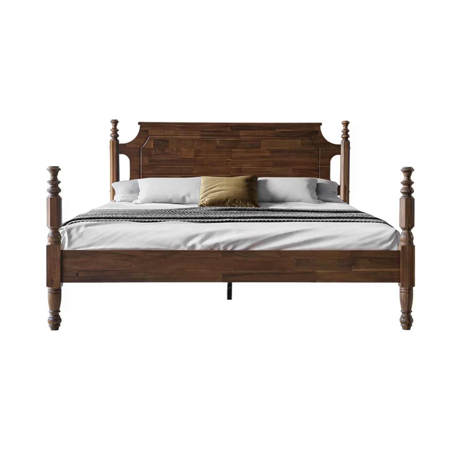 Solid Wood Platform Bed Frame with Headboard Footboard Central Metal Legs 12 Durable Slats Base Anti-Slip Noise-Free Easy