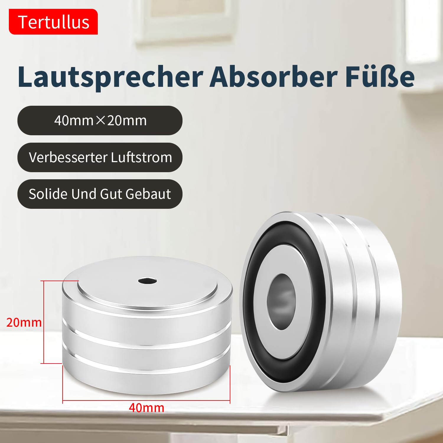 Tertullus 4 piedini HiFi in alluminio 40 mm × 20 mm Silver ammortizzatore vibrazioni per giradischi subwoofer