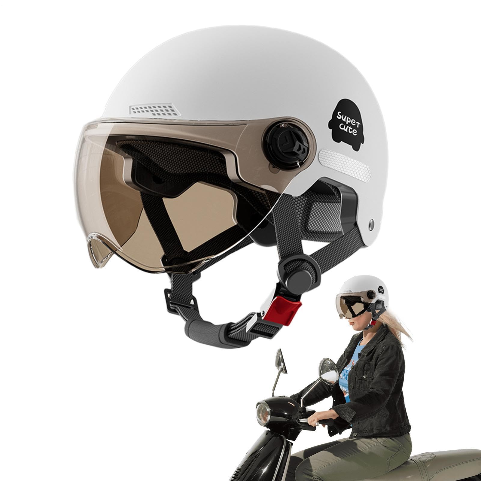 Cappello di sicurezza per moto a faccia aperta - Fibbia a sgancio rapido pe | con visiera parasole fibbia a sgancio rapido ciclismo motocross per uomo donna moto ciclismo altri sport all'aria aperta