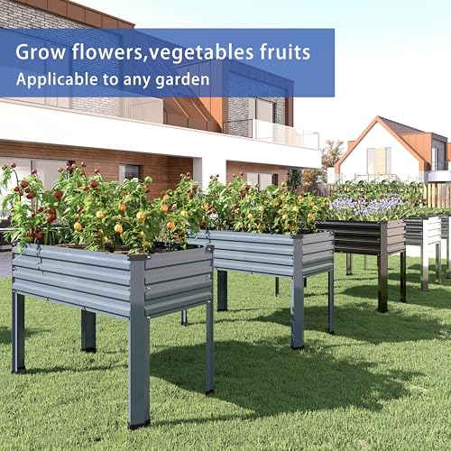 Image of DIIYIV 2PCS Galvanized Raised Garden Bed with Legs,2PCS 48x18x30in Elevated Planter Box for Backyard,Garden, Patio, Balcony, 300lb Capacity,Planters for Outdoor Plants,Black