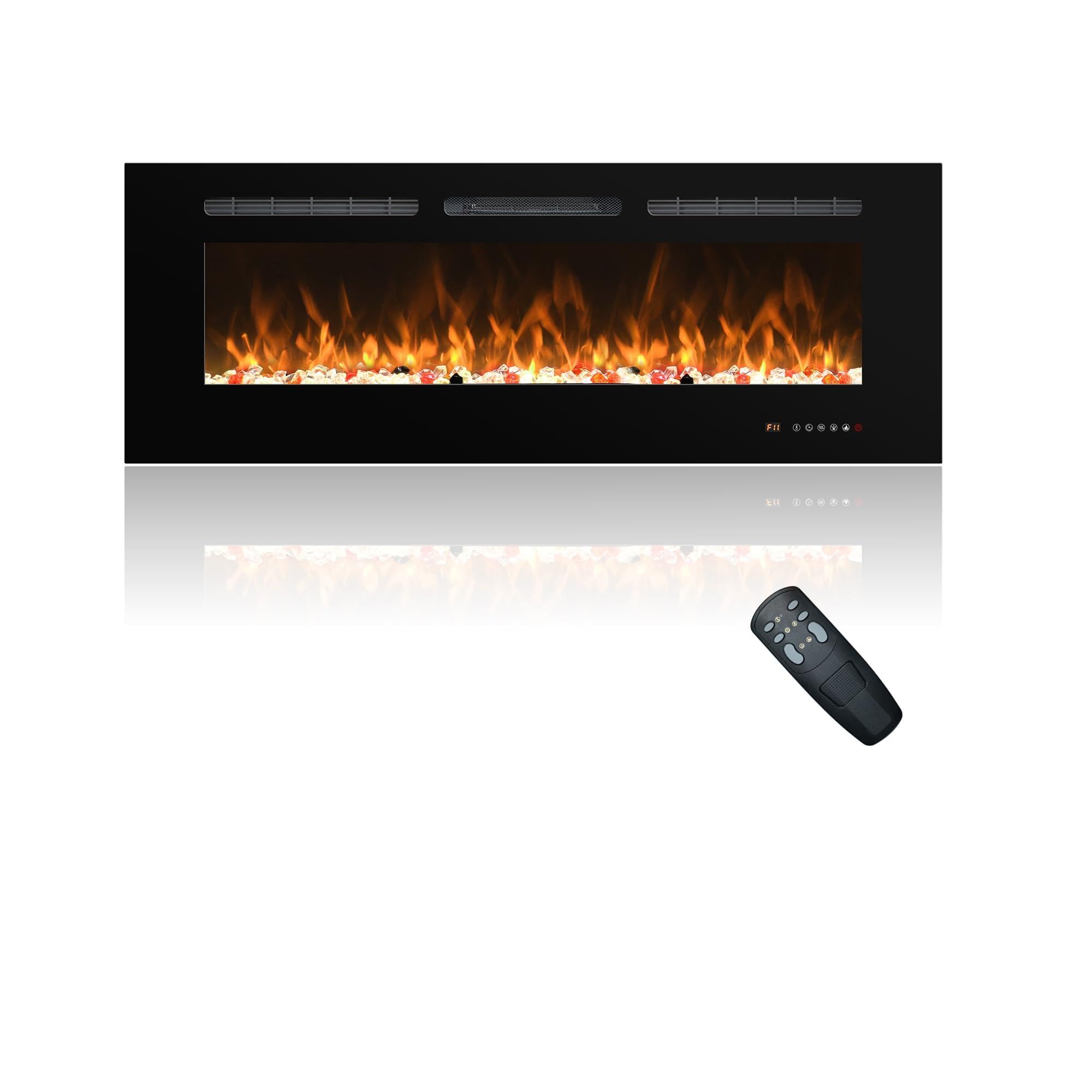 Camino elettrico da parete, 13 modalità di colore, effetto fiamma LED, 122 cm, riscaldamento con touch screen in vetro e telecomando, 1500 W