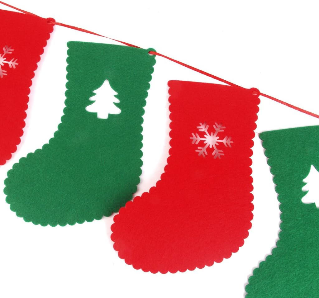 Christmas Banner Xmas Stockings Party Decor with Sign Cards and Bunting Garland