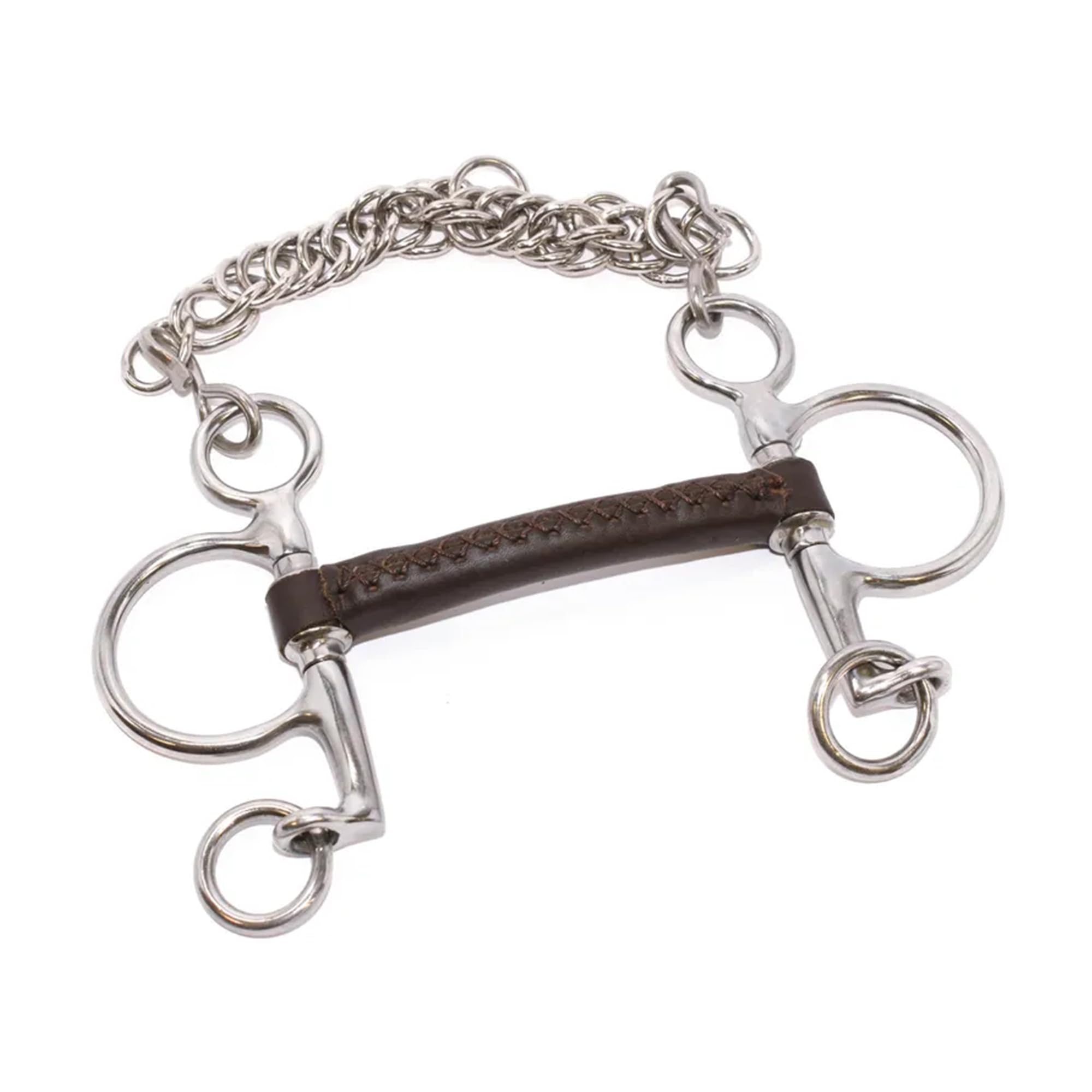 Pelham Gebiss 115 mm - Premium Braun Leder Gebiss für Pferd mit stabilen Metallringen und Kinnkette - Gerades Mundstück für Komfortables Reiten - Reitausrüstung für Reitpferd