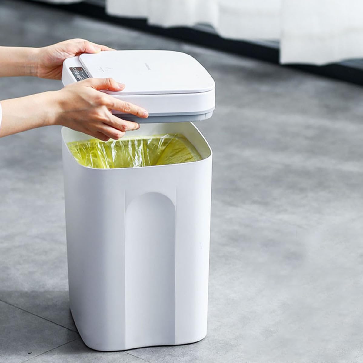 Poubelle la Cuisine Automatique Intelligente sans Contact, Plastique Blanc
