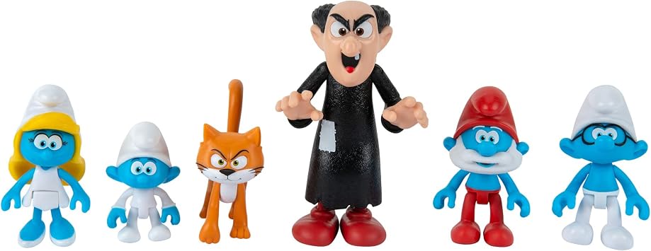 The Smurfs GARGAMEL VS Smurfs 6 Figure Multipack - Features 2-Inch Smurfette, Papa Smurf, Brainy Smurf, Baby Smurf, Azrael, 3-Inch Gargamel - Authentic Details, Blue