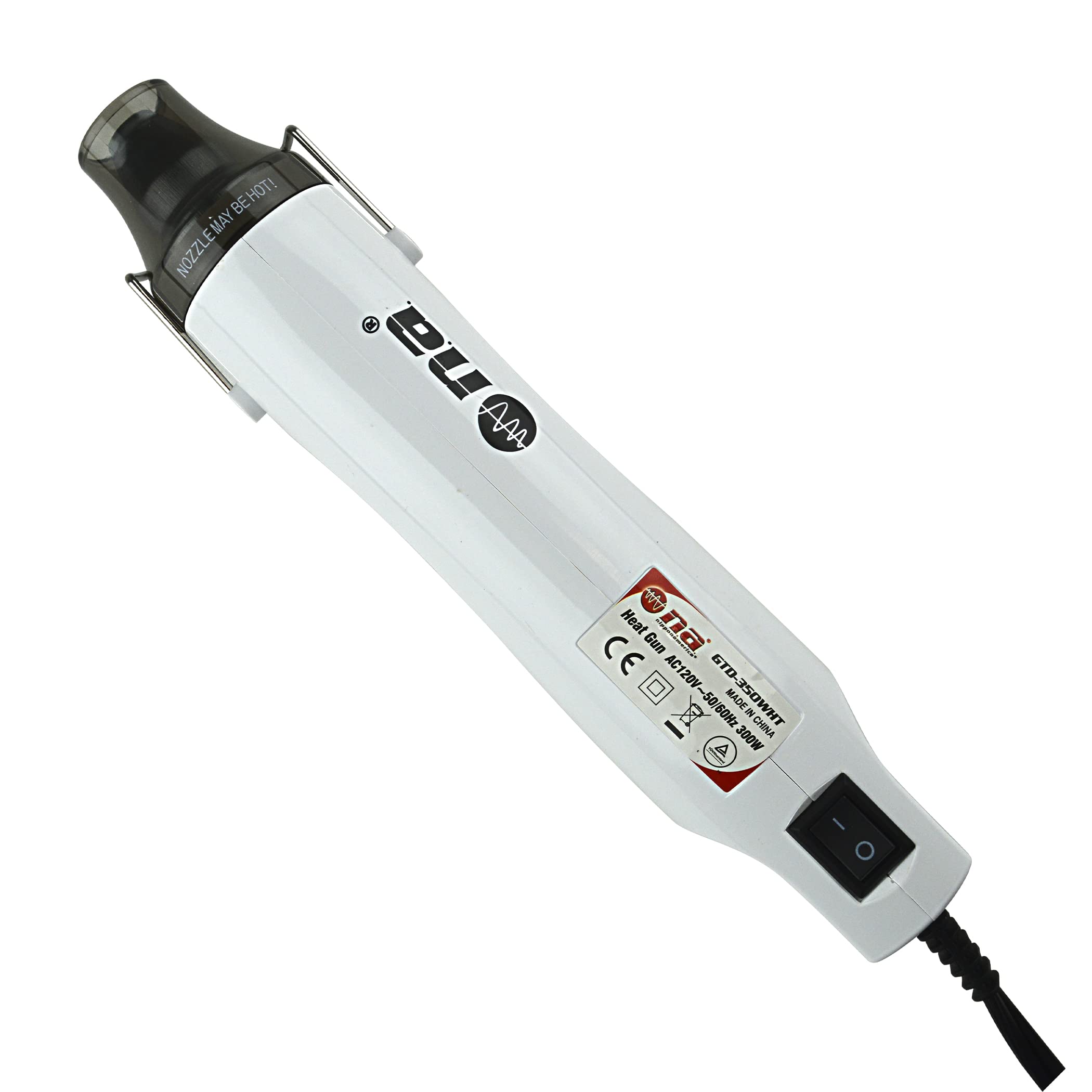 Installation Solution GTD-350WHT White Mini Handheld Heat Gun, 300W portable for Crafts, DIY, Epoxy Resin, Heat Shrink Tubing, Electronics, With 6 ft Cable