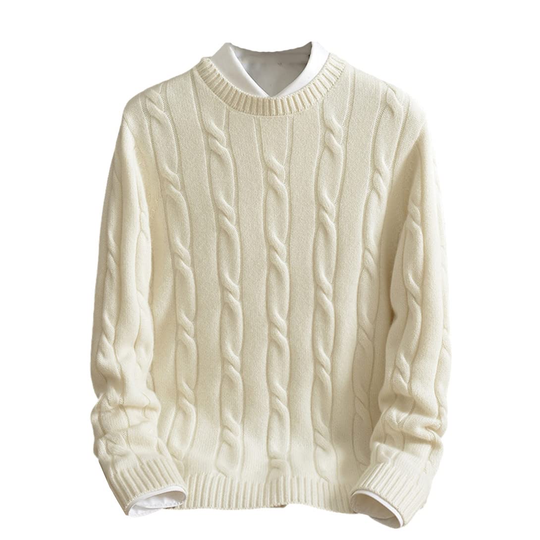 SaoBiiu Maglione lavorato a maglia con maglione jacquard spesso da uomo maglione in cashmere 100% invernale, bianco, S