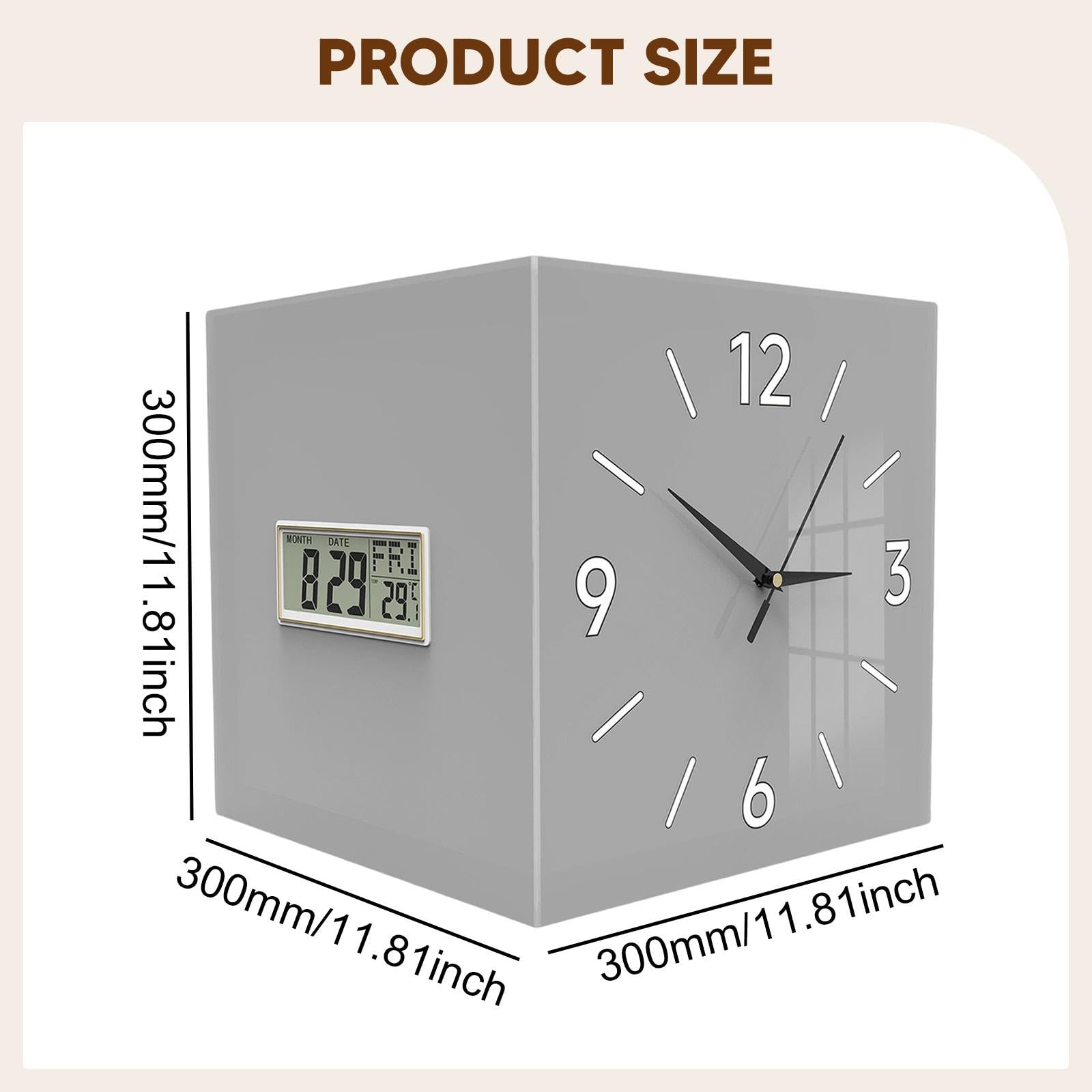 perfk Orologio da Parete angolare bifacciale Orologio Digitale con visualizzazione della Temperatura, del Mese, della Settimana per la Decorazione, Grigio