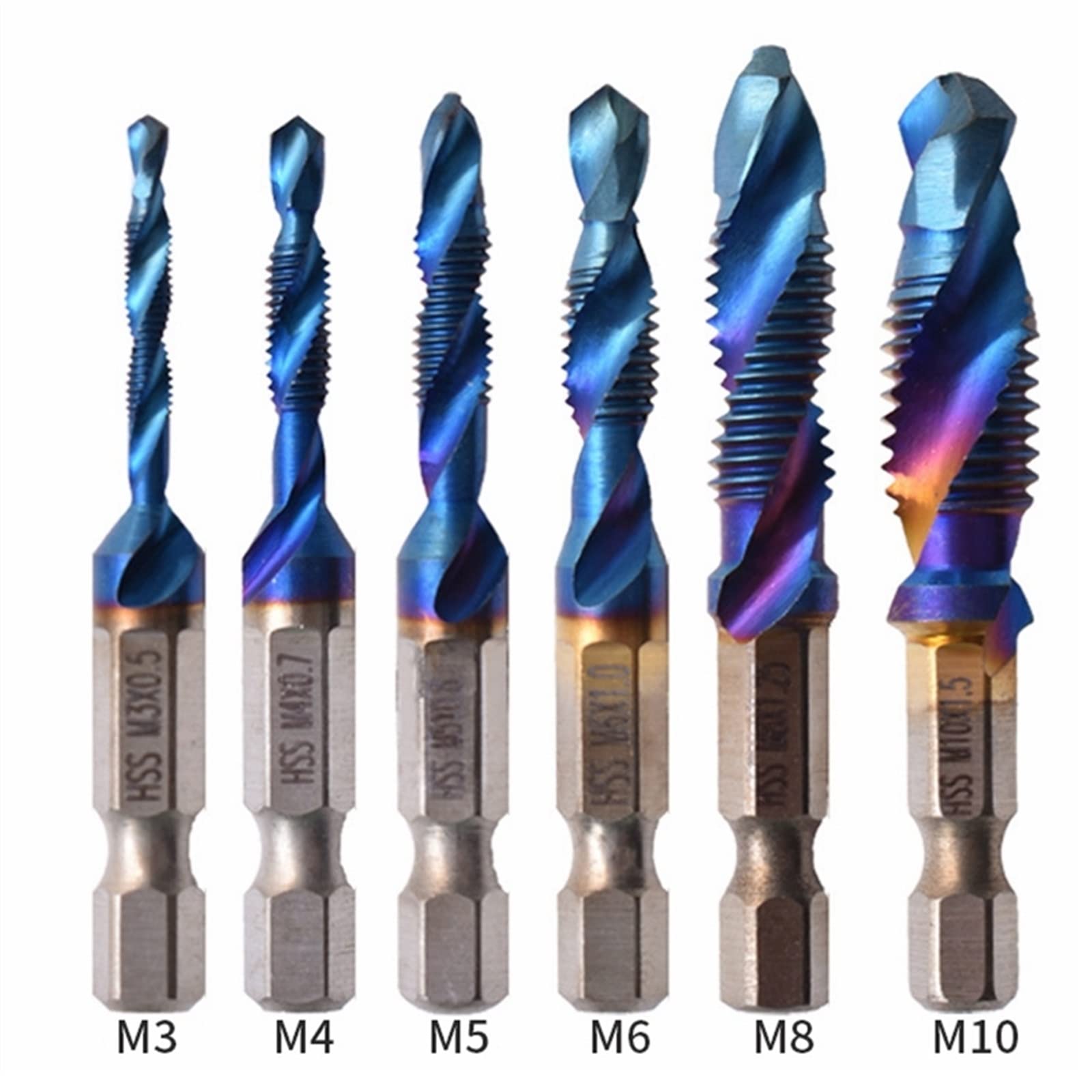Hex Shank HSS Screw Thread Metric Tap Drill Bits Screw Machine Compound M3 M4 M5 M6 M8 M10 Hand Tools Metric Thread Tap Drill MINGPING (Color : Short M10)
