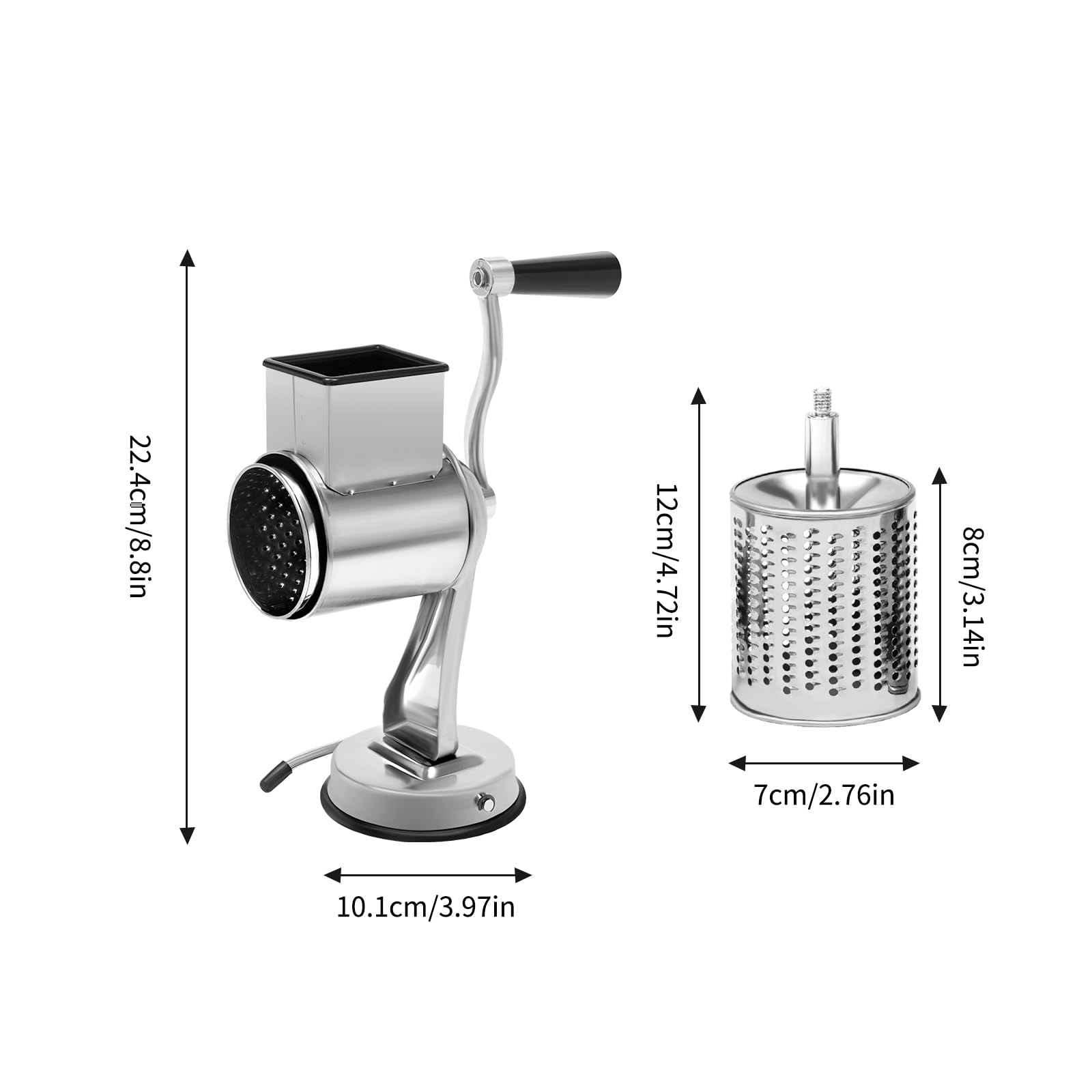 5-in-1 Rotary Cheese Grater Vegetable Slicer Large, Rotary Cheese Grater with Handle Stainless Steel, Kitchen Mandoline Vegetable Slicer, Potato Slicer Rotary for Cucumbers, Lemons, Apples - Image 9