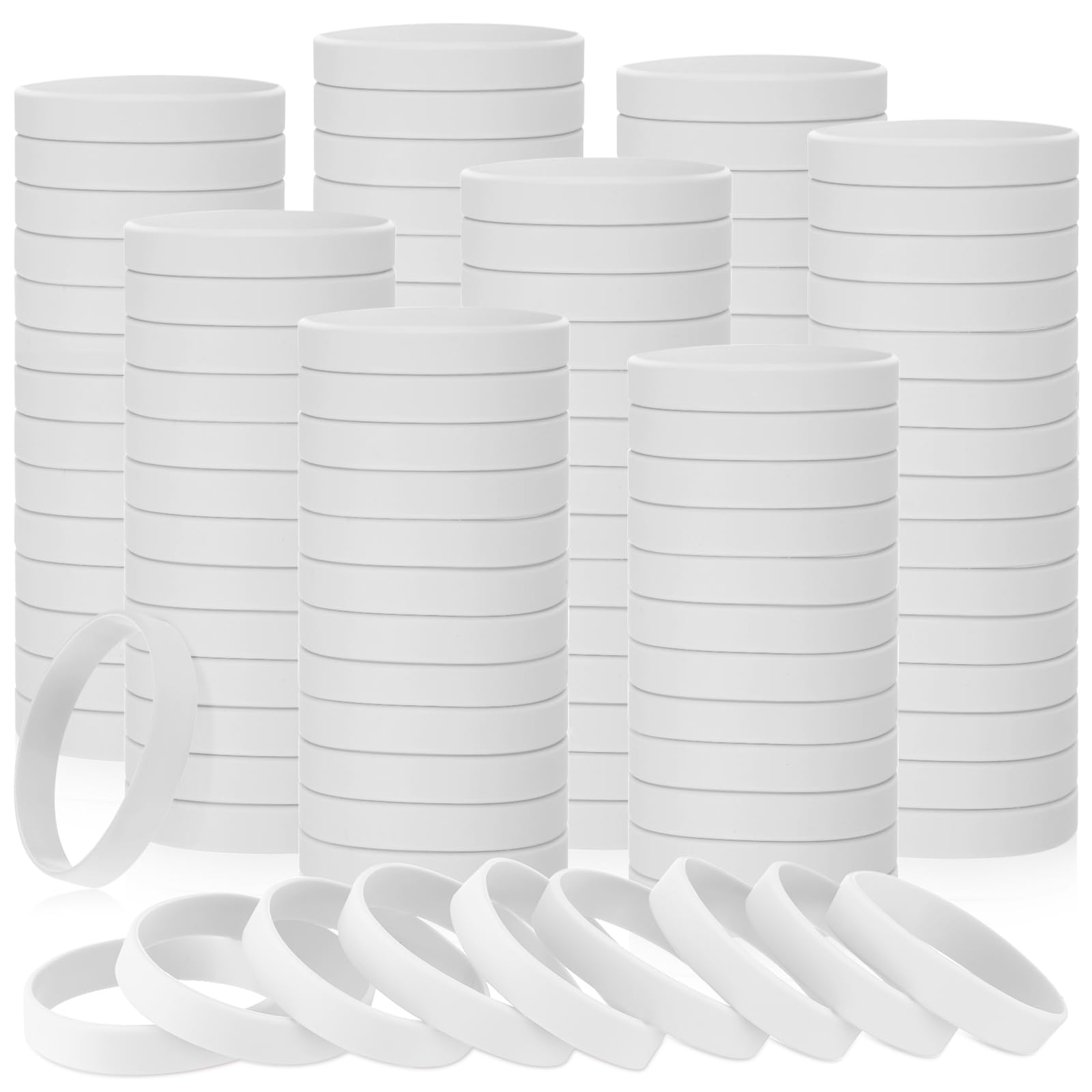 Liliful 50 Pcs Plain Silicone Rubber Bracelets Elastic Rubber Wristbands Blank Colored Bracelet Sports Bands for Stretch Wristband Wrist Bands for Women Men Party Gifts(White)