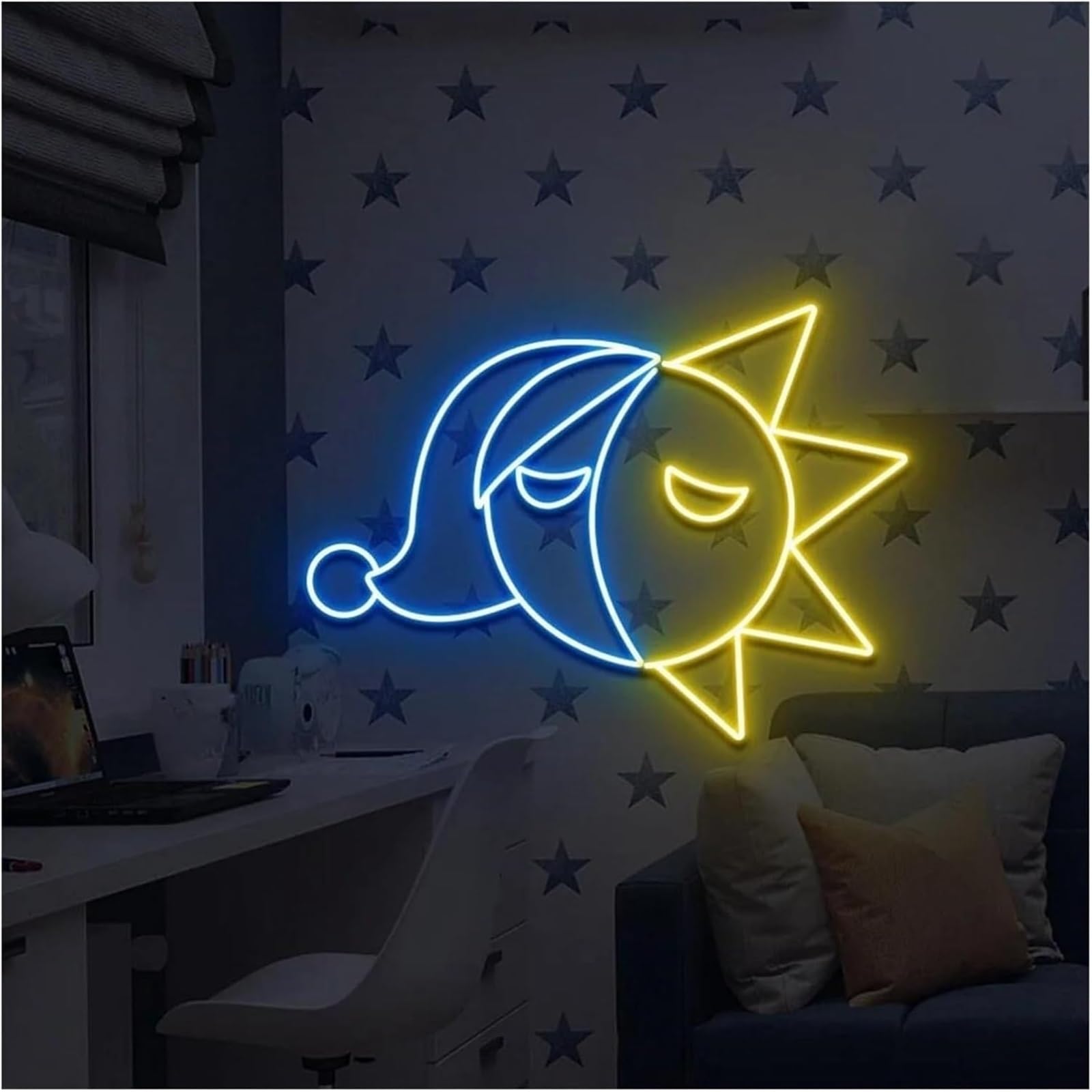 Luci al neon Per lampada al neon Sole per Luna per insegne per luminosità regolabile alimentata 30cmx38cm