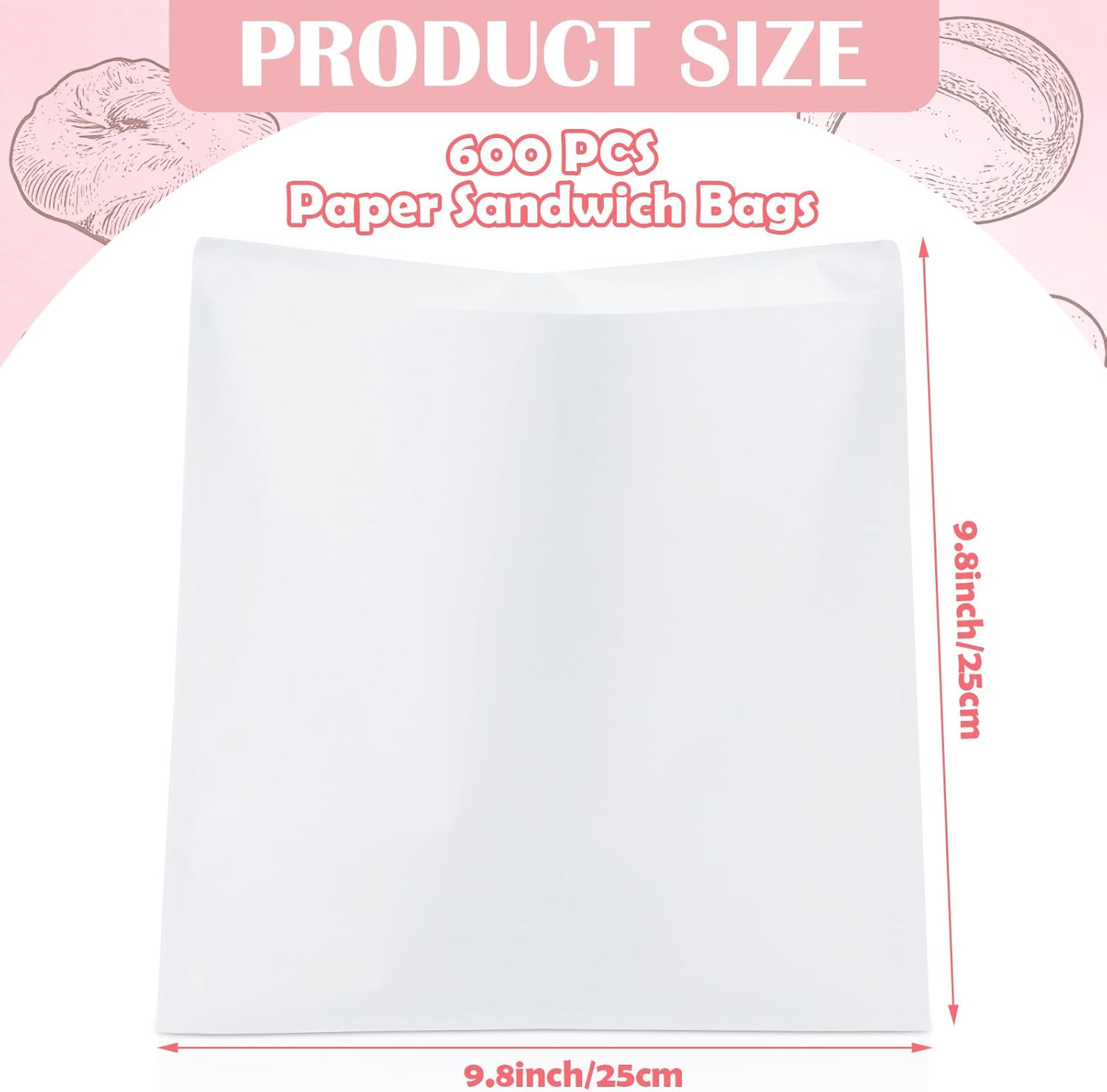600 Pack Paper Sandwich Bags, 9 x 9 Inch Kraft Wax Paper Bags, White Paper Treat Bag, Breakfast Papers Bag, Greaseproof Snack Bag for Bakery, Cookies, Snacks, Sandwiches