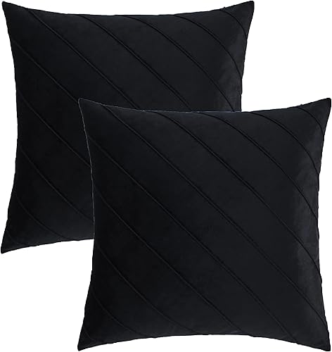 Miniatura 4 de GIGIZAZA Juego de 2 fundas de almohada decorativas de terciopelo de 18 x 18 pulgadas, fundas de almohada negras para sofá, fundas cuadradas de rayas
