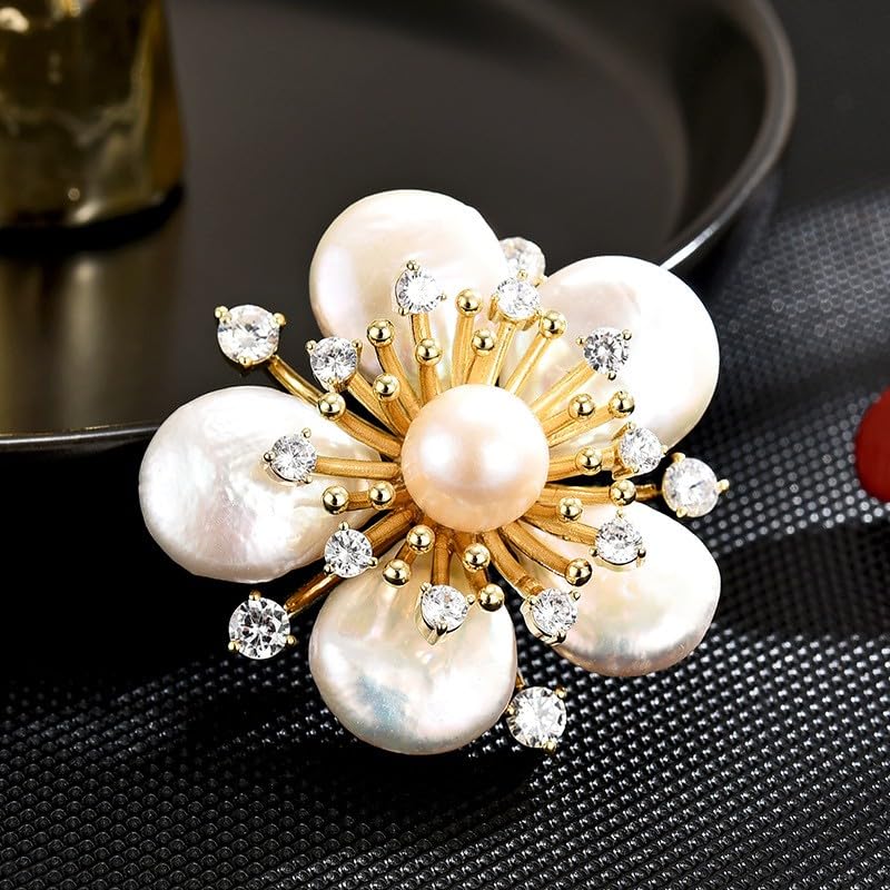 Image of Flower Brooch Pin - Rhinestone Flower Pin 18k Gold Plated - Thanksgiving Day, Birthday, Wedding Gifts for Mom, Wife